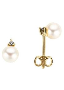 Paar Ohrstecker Firetti "Schmuck Geschenk Gold 333 Ohrschmuck Perle Solit&auml;r Dreieck", gold (gelbgoldfarben, wei&szlig;), Ohrringe, Damen, 5mm, 0,02 P2 = erkennbare Einschl&uuml;sse, Diamanten Gelbgold 333 Perlen, Diamanten, Gelbgold 333, Perlen, Paar Ohrstecker, mit S&uuml;&szlig;wasserzuchtperle - mit Brillanten