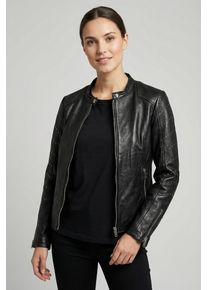 Lederjacke Mauritius "MWClee", Damen, Gr. XXL (46), schwarz, Obermaterial: 100% Schafsleder. Futter: 100% Baumwolle. &Auml;rmelfutter: 100% Polyester, unifarben, slim fit h&uuml;ftlang, mit Rei&szlig;verschluss, Jacken Lederjacke, Bikerjacke mit Nietenbesatz, Slim Fit