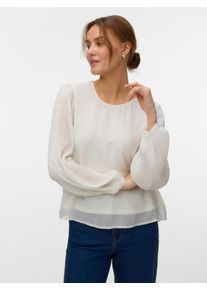 V&eacute;ro Moda Blusenshirt VERO MODA "VMSIGNE LS PLISSE TOP WVN", Damen, Gr. L, cloud dancer, Jersey, Obermaterial: 100% Polyester, unifarben, regular fit normal, Rundhals, Shirts Blusenshirt, mit Schlingenverschluss