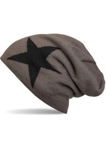 Strickm&uuml;tze styleBREAKER "Strick Beanie M&uuml;tze mit Stern", Damen, grau (dunkelgrau), 100% Viskose CV., Modisch, M&uuml;tzen Strickm&uuml;tze