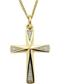 Kreuzanh&auml;nger Firetti "Schmuck Geschenk Gold 333 Halsschmuck Anh&auml;nger f&uuml;r Halskette Kreuz", gold (gelbgoldfarben, wei&szlig;goldfarben, wwei&szlig;), Schmuckanh&auml;nger, Damen, 0,02 P2 = erkennbare Einschl&uuml;sse, Diamanten Gelbgold 333, 0,7 g, Diamanten, Gelbgold 333, Kreuzanh&auml;nger, mit Brillanten