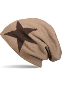 Strickm&uuml;tze styleBREAKER "Strick Beanie M&uuml;tze mit Stern", Damen, braun, 100% Viskose CV., Modisch, M&uuml;tzen Strickm&uuml;tze