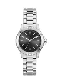 Quarzuhr Guess "MIST", silber (silberfarben, schwarz), Armbanduhren, Damen, Quarzuhr, Armbanduhr, Damenuhr, Edelstahlarmband, Kristallsteine