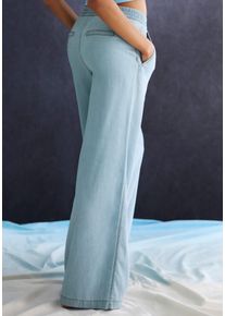 H.I.S. Schlupfhose H.I.S, Damen, Gr. 44/46, N-Gr, hellblau, Obermaterial: 65% Lyocell, 35% Baumwolle, unifarben, Basic, figurumspielend lang, Hosen Schlupfhose, weites Bein, in Denim Optik