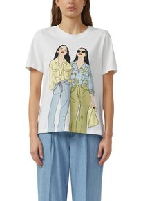 Kurzarmshirt s.Oliver, Damen, Gr. 38, wei&szlig;, Jersey, Obermaterial: 100% Baumwolle, bedruckt, normal h&uuml;ftbedeckend, Rundhals, Shirts Kurzarmshirt, mit gro&szlig;em Frontprint