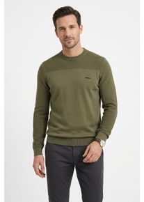 Strickpullover BOSS Green "KN Momentum-X CN", Herren, Gr. XL, schwarz beige257, Strick, Obermaterial: 48% Polyester, 39% Schurwolle, 11% Polyamid, 2% Elasthan, regular fit normal, Rundhals, B&uuml;ndchen, Pullover Strickpullover, Rundhalsausschnitt, Regular Fit, kontrast HD-Logo