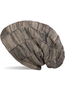 Strickm&uuml;tze styleBREAKER "Feinstrick Beanie mit Karo Strick", Damen, beige (beige, grau), 100% Viskose CV., Modisch, M&uuml;tzen Strickm&uuml;tze