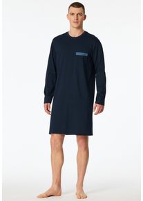 Nachthemd Schiesser "Comfort Nightwear", Damen, Gr. 50, N-Gr, 800, blau, Single Jersey, Obermaterial: 100% Baumwolle, bequem kniefrei, Rundhals, Kleider Nachthemd, seitliche Schlitze, weich, Langarm, Single Jersey, Baumwolle