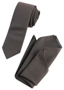 Krawatte BOSS "H-SET TIE-PKT SQ", Herren, schwarz braun, Web, Materialmix, gemustert, festlich, Krawatten Krawatte, mit Einstecktuch, Geschenkset