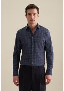Flanellhemd Seidensticker "Slim", Herren, Gr. M (40), normale &Auml;rmell&auml;ngen, dunkelblau, 100% Baumwolle, bedruckt, slim fit, 2-Knopf-Manschette, Hemden Flanellhemd, Slim 1/1 Kentkragen Druck