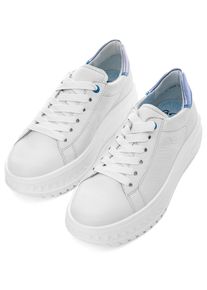 Plateausneaker Ara "MONACO", Damen, Gr. 7 (40,5), blau (creme, hellblau), Glattleder, metallic, Schuhe Plateausneaker, Plateausneaker, Schn&uuml;rschuh im Metallic Look, H-Weite