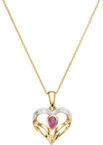 Kette mit Anh&auml;nger Firetti "Schmuck Geschenk Gold 375 Halsschmuck Halskette Goldkette Herz", bunt (gelbgoldfarben, wei&szlig;goldfarben, rot), Halsketten, Damen, Gelbgold 375, L: 45 B: 0,9mm, Kette mit Anh&auml;nger, mit Rubin, B:0,9mm