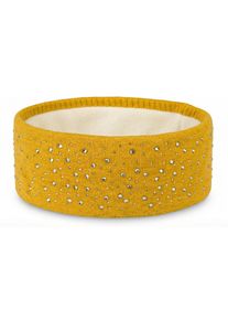 Stirnband styleBREAKER "Feinstrick Stirnband mit Strass", Damen, gelb (curry), Obermaterial: 100% Viskose CV., Modisch, M&uuml;tzen Stirnband