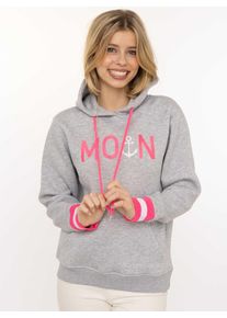 Hoodie Zwillingsherz "Rahel", Damen, Gr. L, grau (hellgrau), Sweatware, Obermaterial: 50% Baumwolle, 50% Polyester, Basic normal, ohne Ausschnitt, angesetztes B&uuml;ndchen, Sweatshirts Hoodie, Kontrastb&uuml;ndchen, K&auml;ngurutasche, Langarm, Kapuze, Kordelzug