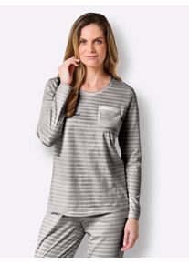 w&auml;schepur Pyjamaoberteil W&Auml;SCHEPUR "Schlafanzug-Shirt", Damen, Gr. 52/54, steingrau, wei&szlig;, geringelt, 100% Baumwolle, gemustert, gestreift, Shirts Pyjamaoberteil