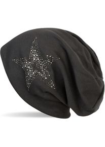 Beanie styleBREAKER "Beanie M&uuml;tze mit Strass Nieten Stern", Damen, anthrazit, Obermaterial: 100% Viskose CV., Modisch, M&uuml;tzen Beanie