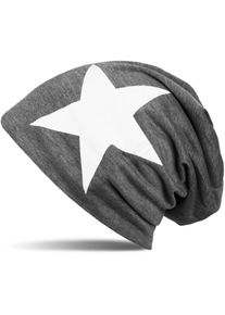 Beanie styleBREAKER "Beanie mit Stern Print", Damen, dunkelgrau, wei&szlig;, Obermaterial: 100% Viskose CV., Modisch, M&uuml;tzen Beanie