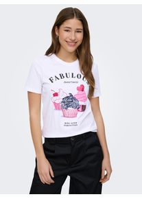 Kurzarmshirt Only "ONLKITA LIFE S/S TOP BOX JRS", Damen, Gr. M, hellwei&szlig; print:fabulous muffins, Jersey, Obermaterial: 100% Baumwolle, bedruckt, regular fit normal, Rundhals, Shirts Kurzarmshirt, Baumwolle, regular fit, Rundhals