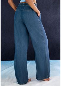 H.I.S. Schlupfhose H.I.S, Damen, Gr. 44/46, N-Gr, jeansblau, Obermaterial: 65% Lyocell, 35% Baumwolle, unifarben, Basic, figurumspielend lang, Hosen Schlupfhose, weites Bein, in Denim Optik, Topseller