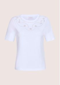 Madeleine Mode Kurzarmshirt MADELEINE "Shirt Elegantes Kurzarm-Oberteil mit Stickerei", Damen, Gr. 40, wei&szlig;, Obermaterial: 100% Baumwolle CO., Modern, Shirts Kurzarmshirt, Lochstickerei