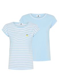 Rundhalsshirt AJC, Damen, Gr. 48/50, hellblau, wei&szlig;, Jersey, Obermaterial: 100% Baumwolle, gestreift, unifarben, figurumspielend, Rundhals, angeschnitten angesetztes B&uuml;ndchen, Shirts Rundhalsshirt, gestreift mit Stickerei und einfarbig mit sportlicher Blende