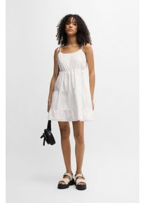 Volantkleid HUGO BLUE "Karamela", Damen, Gr. 42, N-Gr, wei&szlig; (wei&szlig; 100), Web, Obermaterial: 100% Baumwolle, unifarben, ausgestellt ca. Mitte Oberschenkel, Rundhals, Kleider Volantkleid, mit Volants