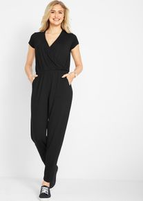 bonprix Jersey-Jumpsuit aus Viskose-Mix, schwarz, Gr.56/58 (3XL), H&uuml;bscher Einteiler mit R&uuml;cken-Ausschnitt, kn&ouml;chellang, aus Viskose
