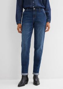 bonprix Boyfriend-Jeans Mid Waist Gummibund, blau, Gr.48, Boyfriend-Jeans, Mid Waist, Gummibund, 82% Baumwolle