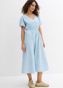 bonprix Kleid aus reiner Baumwolle, blau, Gr.48, weit geschnittenes Kleid aus reiner Baumwolle mit Fledermaus&auml;rmeln und V-Ausschnitt, aus 100% Baumwolle