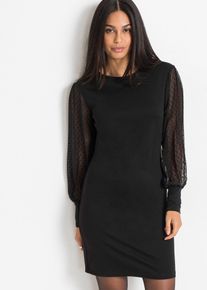 bonprix Jerseykleid aus Viskose-Mix, schwarz, Gr.52/54 (XXL), Geschmackvolles Jerseykleid mit Ballon&auml;rmeln aus Chiffon