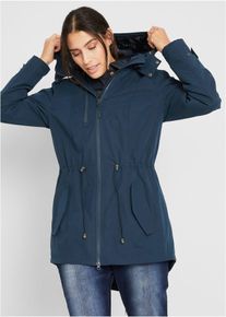 bonprix Parka, blau, Gr.42, L&auml;ssiger Parka mit abnehmbarer Kapuze, hinten etwas l&auml;nger geschnitten, 58% Polyester