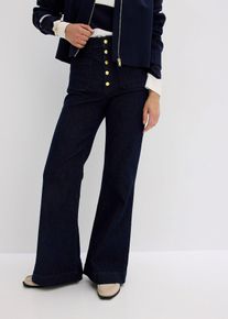 bonprix Flared-Jeans High Waist, blau, Gr.48, Flared-Jeans High Waist mit Kn&ouml;pfen, 98% Baumwolle (organic)
