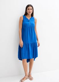 bonprix Kleid aus luftigem Musselin, blau, Gr.40, weit geschnittenes Musselinkleid aus reiner Baumwolle mit V-Ausschnitt, aus 100% Baumwolle