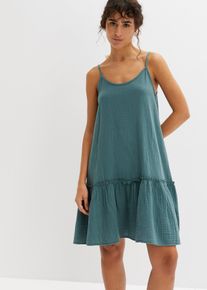 bonprix Tr&auml;gerkleid aus Musselin, gr&uuml;n, Gr.44, Musselin-Kleid mit Spaghetti-Tr&auml;gern, aus 100% Baumwolle,Musselin