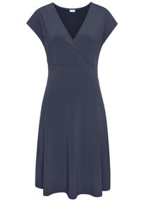 Midikleid Lascana, Damen, Gr. 42, N-Gr, blau, Jersey, Obermaterial: 95% Polyester, 5% Elasthan, unifarben, figurumspielend knieumspielend, tiefer V-Ausschnitt, Kleider Midikleid, aus b&uuml;gelfreier Ware, elegantes Sommerkleid aus Jersey, Strandkleid, Topseller