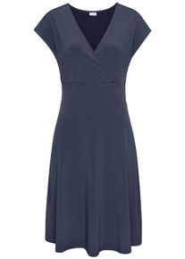 Midikleid Lascana, Damen, Gr. 44, N-Gr, blau, Jersey, Obermaterial: 95% Polyester, 5% Elasthan, unifarben, figurumspielend knieumspielend, tiefer V-Ausschnitt, Kleider Midikleid, aus b&uuml;gelfreier Ware, elegantes Sommerkleid aus Jersey, Strandkleid, Topseller
