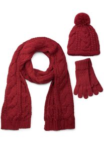 styleBREAKER "Strick Schal, M&uuml;tze & Handschuh Set mit Zopfmuster" 3 Stk.