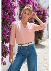 Schlupfbluse Lascana, Damen, Gr. 44, rosa, Web, Obermaterial: 100% Viskose, unifarben, figurumspielend h&uuml;ftlang, V-Ausschnitt, mit Riegel, Blusen Schlupfbluse, mit 3/4-&Auml;rmeln und Knopfleiste, Damenbluse, Topseller