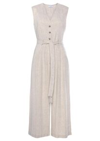 Overall Lascana, Damen, Gr. 46, N-Gr, beige (sand), Web, Obermaterial: 85% Viskose, 15% Leinen, unifarben, figurumspielend lang, V-Ausschnitt, Overalls Overall, und Taschen, sommerlicher Jumpsuit, casual-chic, Topseller