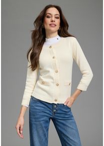 Cardigan Bruno Banani, Damen, Gr. 32/34, sanftes wei&szlig;, Strick, Obermaterial: 50% Baumwolle, 50% Polyacryl, unifarben, gerade kurz, Rundhals, B&uuml;ndchen, Strickjacken Cardigan, mit modischen Kn&ouml;pfen im klassischen Look