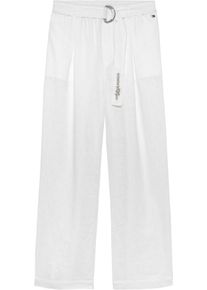 Bundfaltenhose Tommy Hilfiger "PLEATED LINEN PANT BELT", M&auml;dchen, Gr. 8 (128), N-Gr, wei&szlig;, Leinenmischung, Obermaterial: 55% Leinen, 45% Baumwolle, unifarben, loose fit lang, Hosen Bundfaltenhose, Kinder bis 16 Jahre, Leinen-Mix, mit G&uuml;rtel