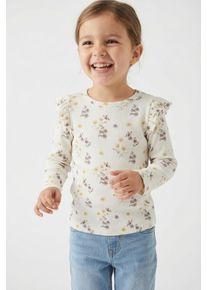 Langarmshirt LIL' ATELIER "NMFGAVO EKO LS SLIM TOP LIL NOOS", M&auml;dchen, Gr. 104, coconut milk aop:flower mix, Jersey, Obermaterial: 57% Baumwolle, 38% Lyocell, 5% Elasthan, bedruckt, slim fit normal, Rundhals, Shirts Langarmshirt, mit R&uuml;schen, weiche Jersey Rippqualit&auml;t, Slim Fit