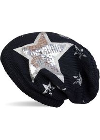 Strickm&uuml;tze styleBREAKER "Strick Beanie mit Pailletten Stern Print", Damen, blau (midnight, blau, dunkelblau), 100% Viskose CV., Modisch, M&uuml;tzen Strickm&uuml;tze