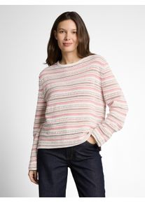 Strickpullover Tom Tailor, Damen, Gr. M, pink beige stripe, Strick, Obermaterial: 100% Baumwolle, gestreift, regular fit normal, Rundhals, Rollkante, Pullover Strickpullover, mit Streifen Muster