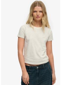 T-Shirt Superdry "ESSENTIAL LOGO STR FITTED TEE", Damen, Gr. XL, glacier grau marl stripe, Single Jersey, Obermaterial: 100% Baumwolle, gestreift, slim fit normal, Rundhals, Shirts T-Shirt, angenehmes Tragegef&uuml;hl durch besonders weiche Haptik