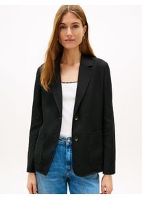 Kurzblazer Tommy Hilfiger "NEW ESS LINEN REG SB BLAZER", Damen, Gr. 38, schwarz, Web, Obermaterial: 76% Leinen, 24% Lyocell, unifarben, gerade normal, Blazer Kurzblazer, mit aufgesetzten Taschen