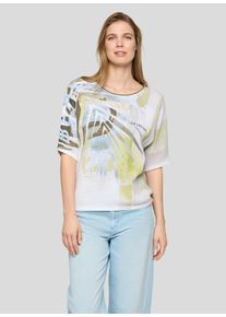 Strickpullover Rabe, Damen, Gr. 52, thymian, Strick, Obermaterial: 100% Baumwolle, Glitzermuster, bedruckt, normal h&uuml;ftbedeckend, Rundhals, Pullover Strickpullover, 3/4-&Auml;rmel mit floralem Muster und Glitzersteinen