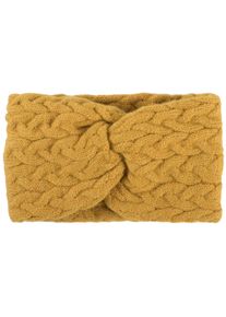 Stirnband styleBREAKER "Strick Stirnband mit Zopfmuster und Twist Knoten", Damen, gelb (curry), Obermaterial: 100% Polyacryl PAN., Modisch, M&uuml;tzen Stirnband