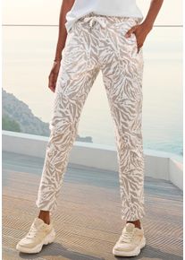 Sweathose Venice Beach, Damen, Gr. 46, N-Gr, creme, taupe bedruckt, Sweatware, Obermaterial: 95% Baumwolle, 5% Elasthan, figurumspielend kn&ouml;chellang, Hosen Sweathose, mit Animalprint, Jogginghose, sportlich-casual
