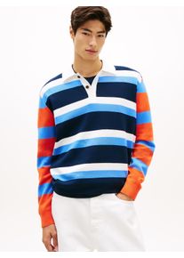 Polokragenpullover Tommy Jeans "REGULAR RUGBY", Damen, Gr. XL, blau twilight, Strick, Obermaterial: 100% Baumwolle, gestreift, regular fit normal, Rundhals, eingesetzt abgesteppte Kante, Pullover Polokragenpullover, Regular fit mit Polokragen